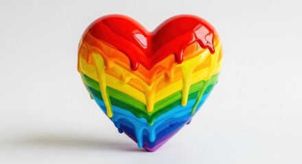 Rainbow heart with dripping paint layers, stands on white background