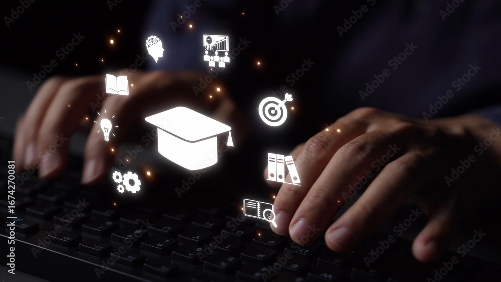 Aufkleber online education boosts access to learning. learn anytime through flexible platforms. education tech
