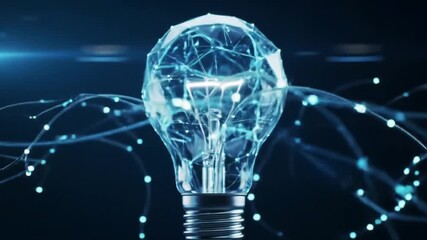 Dynamic digital light bulb flashes with glowing network connections, symbolizing innovation and technology - Powered by Adobe