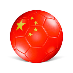 Soccer ball with China flag 3d render front view