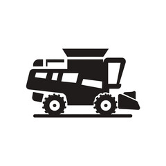 Black and white illustration of a modern combine harvester, a agricultural machine for harvesting grain crops