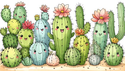 Cute cactus family in desert