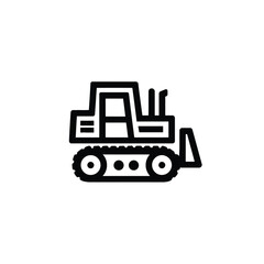 Construction bulldozer icon, industrial heavy machinery, earthmoving equipment, civil engineering, and heavy duty vehicle symbol