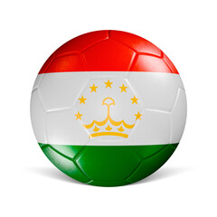 Soccer ball with Tajikistan flag 3d render front view