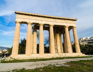 Naklejka premium Ancient Greek temple ruins in a park
