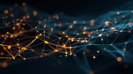 Abstract network of interconnected points and lines in dark colors, with warm highlights
