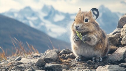 A tiny pika sitting among rocky terrain