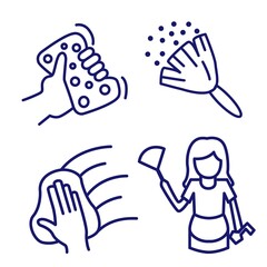 Cleaning service, icon set, services for cleaning and laundry in various rooms. Icons for the website.Line with editable stroke. Eps 10. Vector illustration.