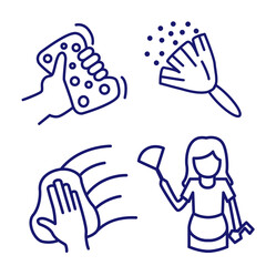 Cleaning service, icon set, services for cleaning and laundry in various rooms. Icons for the website.Line with editable stroke. Eps 10. Vector illustration.