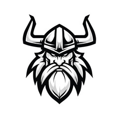 Fototapeta premium Viking warrior with a fierce expression, wearing a horned helmet and a long beard, stylized graphic design