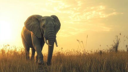 An African elephant walking gracefully through an open savanna