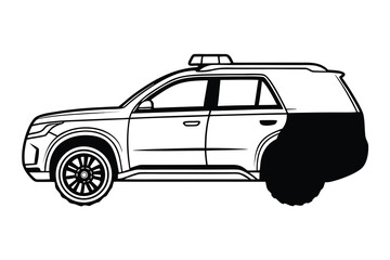 Black and white SUV line art illustration on a white background offering a contemporary feel perfect for creative projects and designs