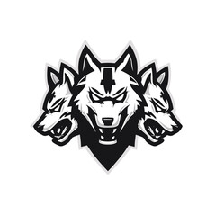 Fierce Three-Headed Wolf Mascot Logo - A Symbol of Power and Protection