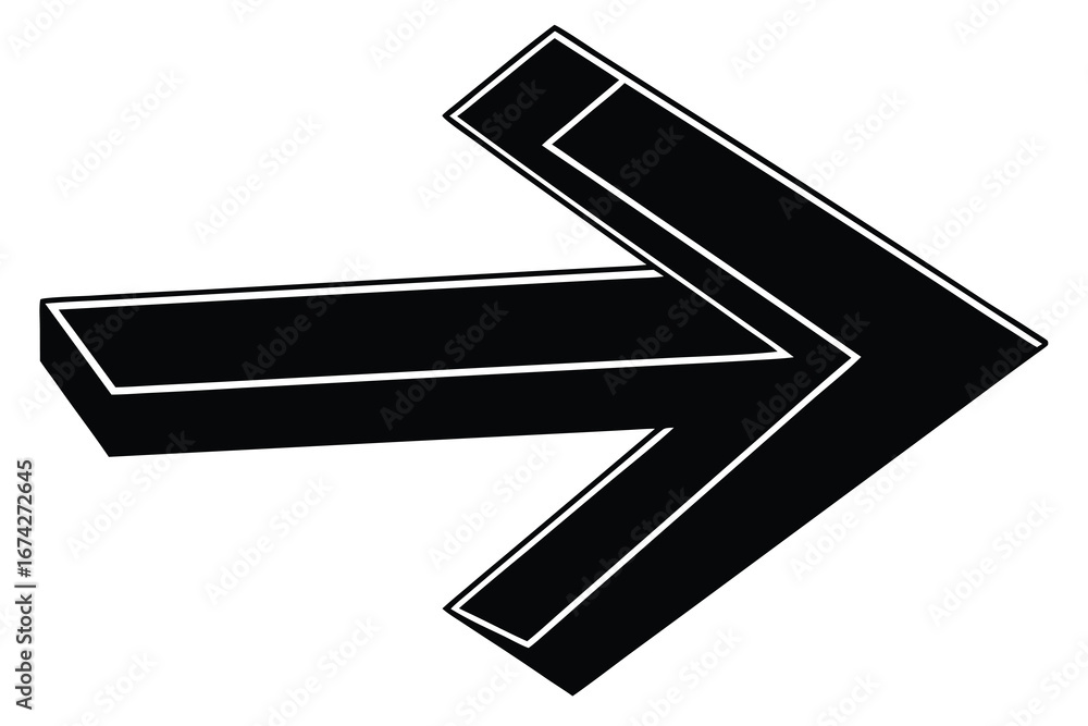 Poster bold black arrow pointing right directional sign with 3d effect isolated on white background for des