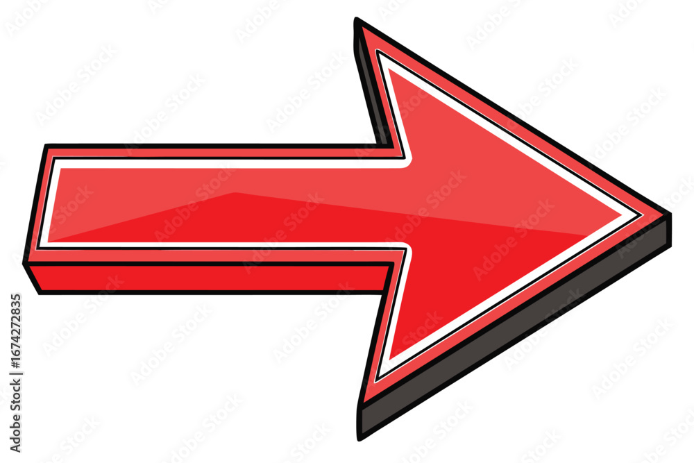 Poster bold red arrow pointing right with glossy finish and outline design directional indicator guide grap