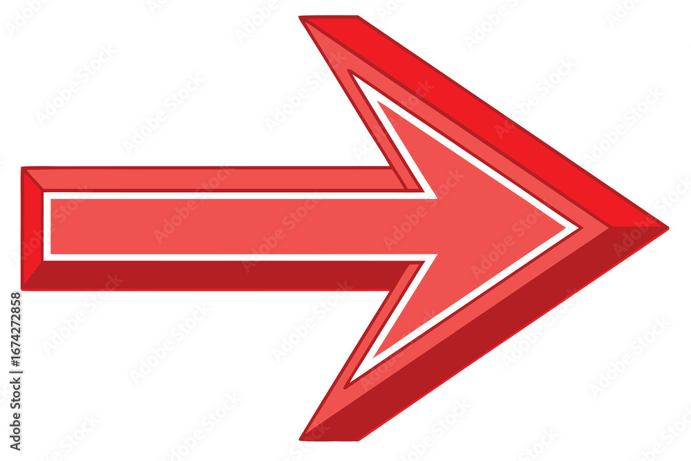 Poster bold red arrow vector graphic indicating direction and guidance on white background simple and eye c