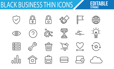 Professional Black Business Thin Icons for Marketing and Strategy