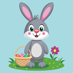 Easter bunny with eggs and basket illustration