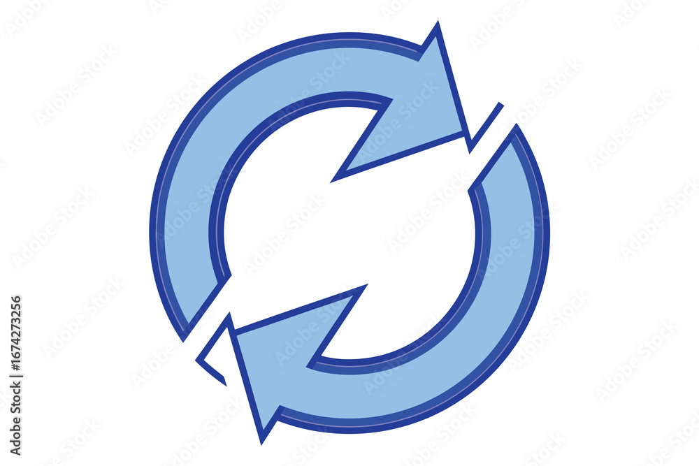 Poster circular blue arrows icon illustration emphasizing recycle process and refresh isolated on white bac