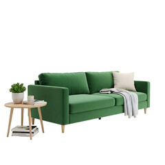 Fototapeta premium Create a Relaxing Living Room with Green Sofa & Transparent Background