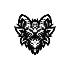 Intricate Black and White Dragon Head Design A Detailed and Majestic Illustration