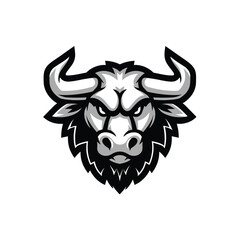 Angry Bull Head Mascot Illustration in Black and White