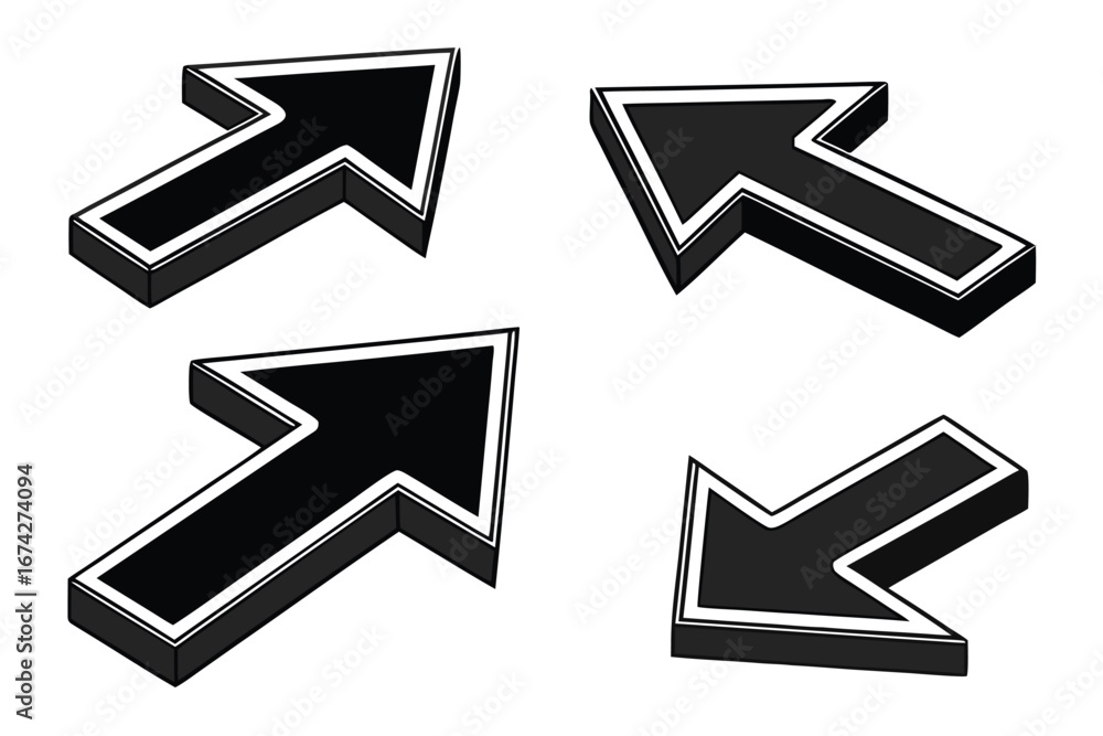 Fototapete directional arrows in black and white showing different navigation paths and choices for web design 