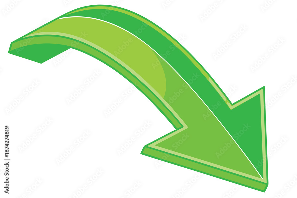 Poster green arrow pointing downwards symbolizing decrease direction or navigation graphic element for pres