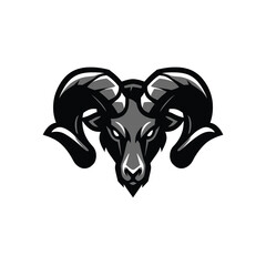 Powerful Ram Head Logo Design Black and White Mascot Illustration