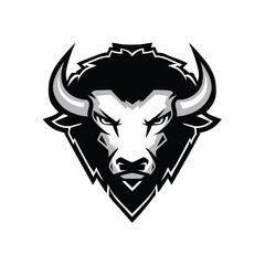 Powerful and iconic American bison mascot illustration, featuring a determined and strong buffalo head with prominent horns, perfect for sports teams, emblems, or logos