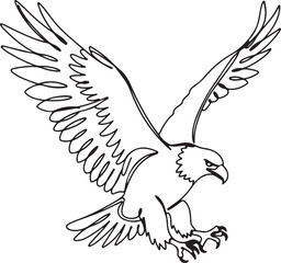 Obraz premium Line Art Silhouette of an Eagle in Flight with Wings Spread bird raptor