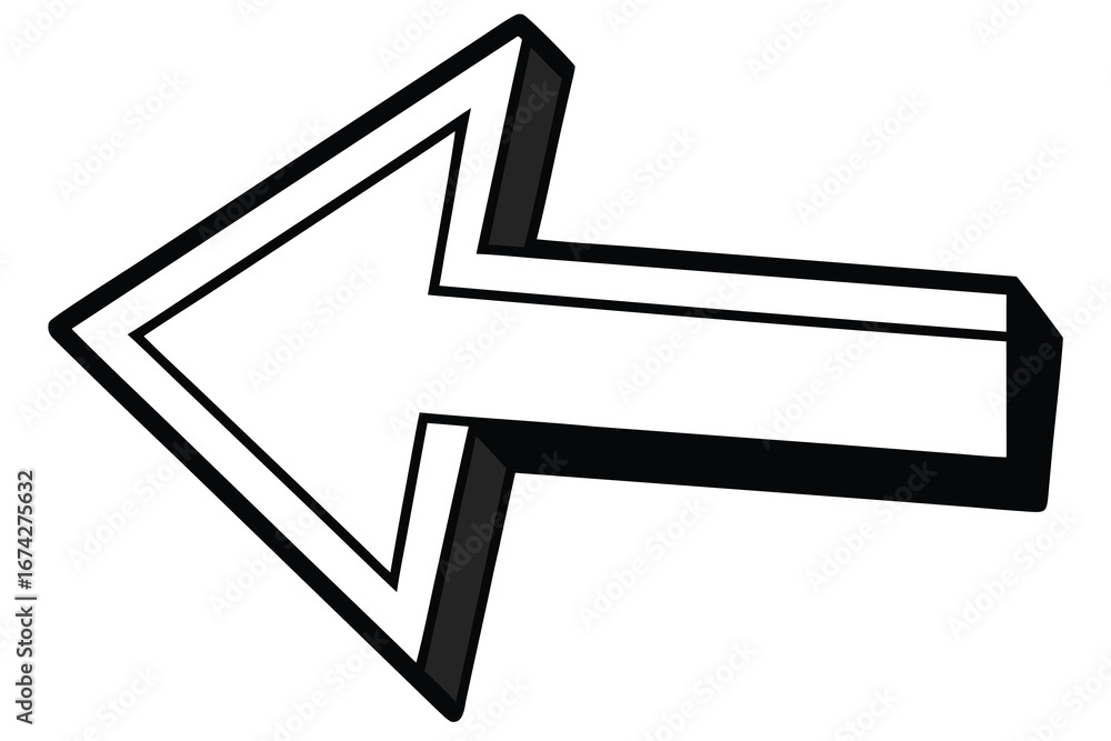 Poster left pointing arrow with black and white outline design element for website navigation and graphic p