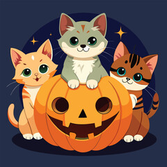 Cute cartoon set of cats and a mouse illustration