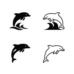 Dolphin Logos in Various Styles Black and White Design Elements for Ocean-Themed Projects