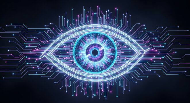 Technological vision: abstract eye design integrating circuits and data flow