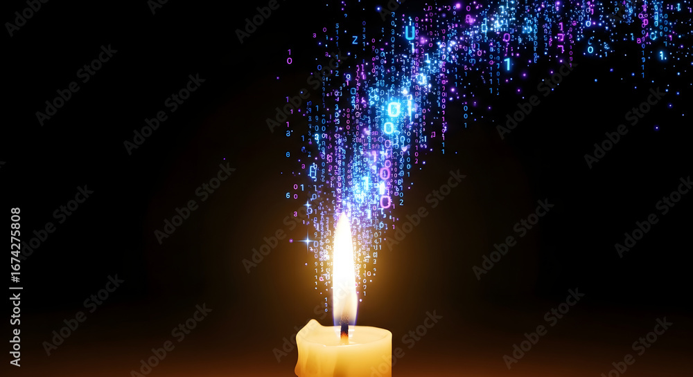 Aufkleber candle flame transforming into binary code, concept of data transmission