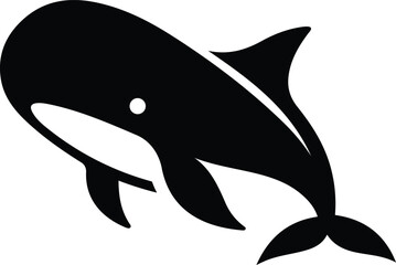 Orca whale silhouette with white spot, Killer whale black and white vector illustration