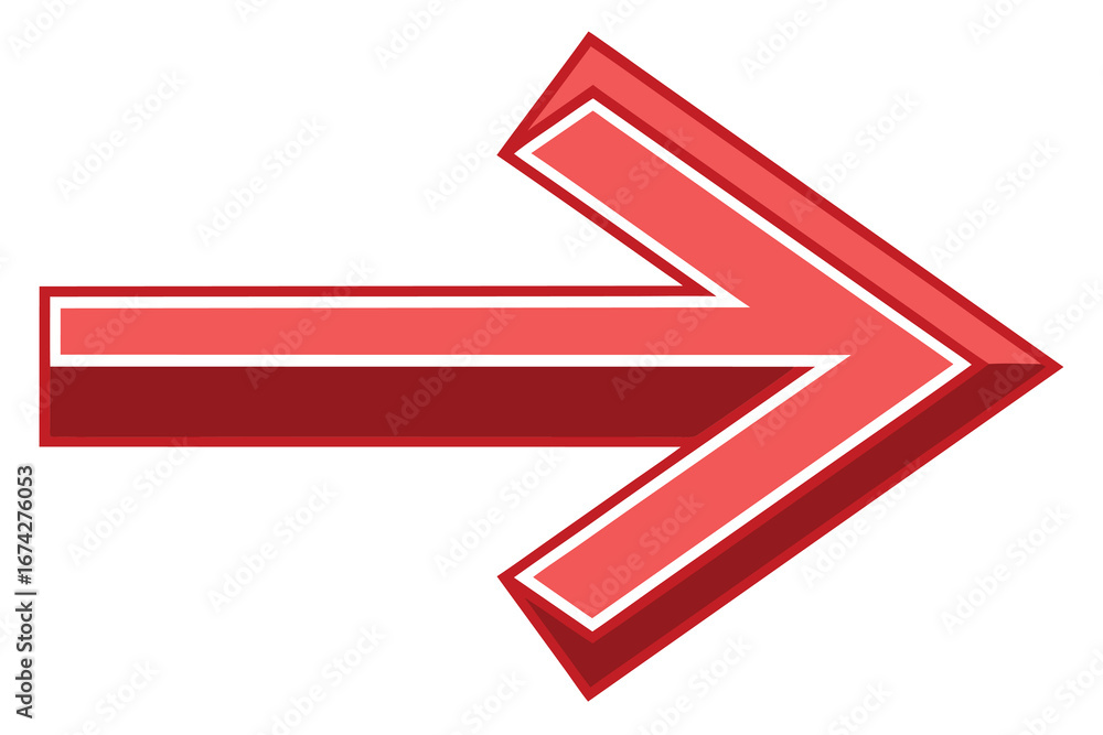Poster modern red arrow pointing right indicating direction navigation guidance and progress with clean whi