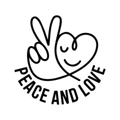 Obraz premium Peace and Love Hand Sign Hippie Quote Promoting Positivity, Harmony, and Happiness Vibes