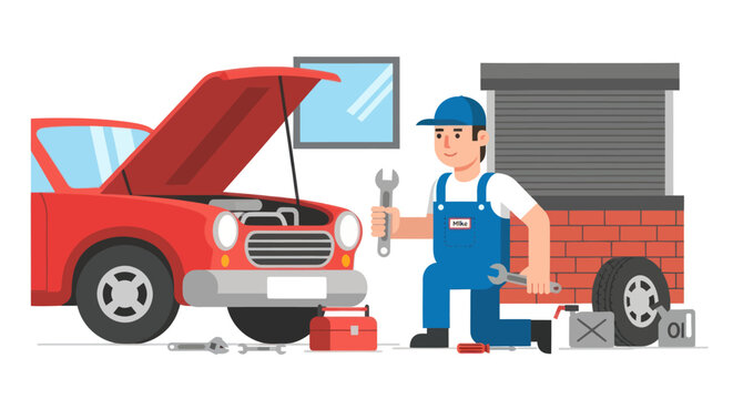 Skilled mechanic inspecting engine, vehicle maintenance expert fixing automobile issues