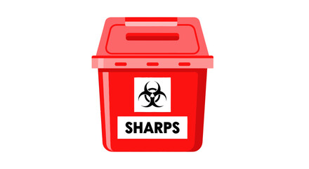 Illustration of a specialized red sharps disposal container for healthcare waste management