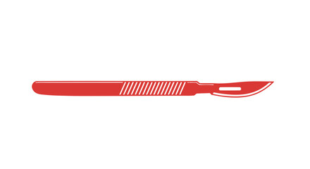 Red Surgical Scalpel Illustration Against White Backdrop in Isolated Close Up View