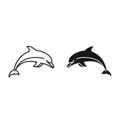 Naklejka premium Dolphin Icon Set Black and White 