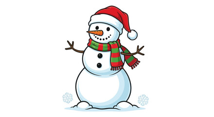 Whimsical snowman illustration with festive hat and scarf for holiday season cheer