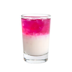 Exquisite layered cocktail in shot glass   creamy white base transitions to vivid pink top Perfect for menus and festive concepts, isolated