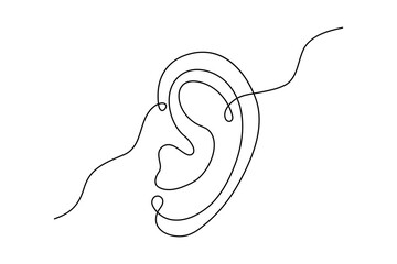Minimalist Continuous Line Art of a Human Ear - Isolated Vector Icon Design