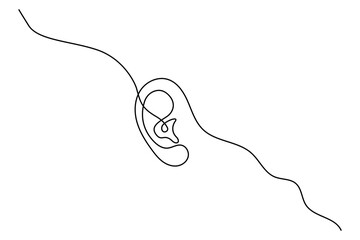 Obraz premium Minimalist Continuous Line Art of a Human Ear - Isolated Vector Icon Design