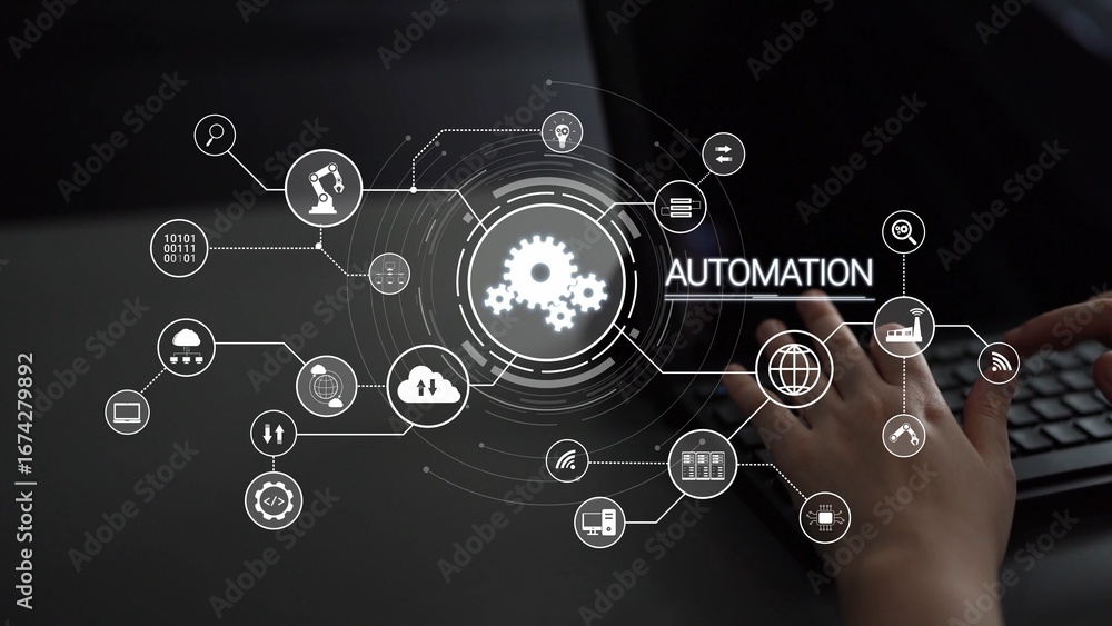 Poster modern automation drives workflow efficiency by connecting systems, people, and data. with intellige