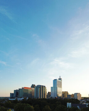 Raleigh North Carolina downtown skyline at sunset