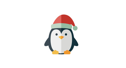 Festive flat design penguin illustration wearing christmas santa hat isolated